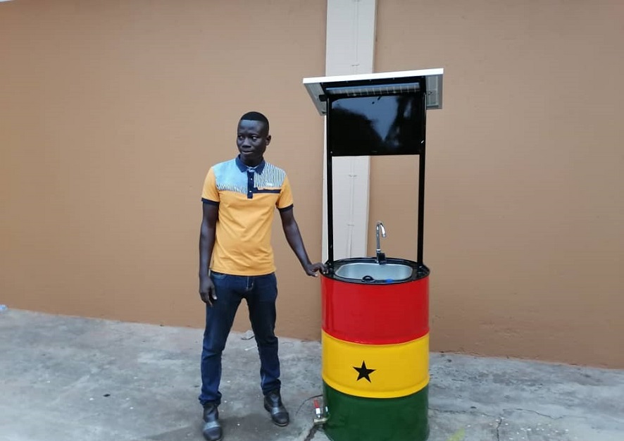 COVID-19: Ghanaian genius invents solar-powered sensitive hand-washing sink with remote sensor